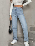 Asymmetrical Waist Straight Leg Jeans - Trendsi - Flyclothing LLC
