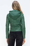 Snobbish Faux Leather Zip Up Drawstring Hooded Jacket - Trendsi - Flyclothing LLC