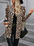 Leopard Open Front Puff Sleeve Jacket - Trendsi - Flyclothing LLC