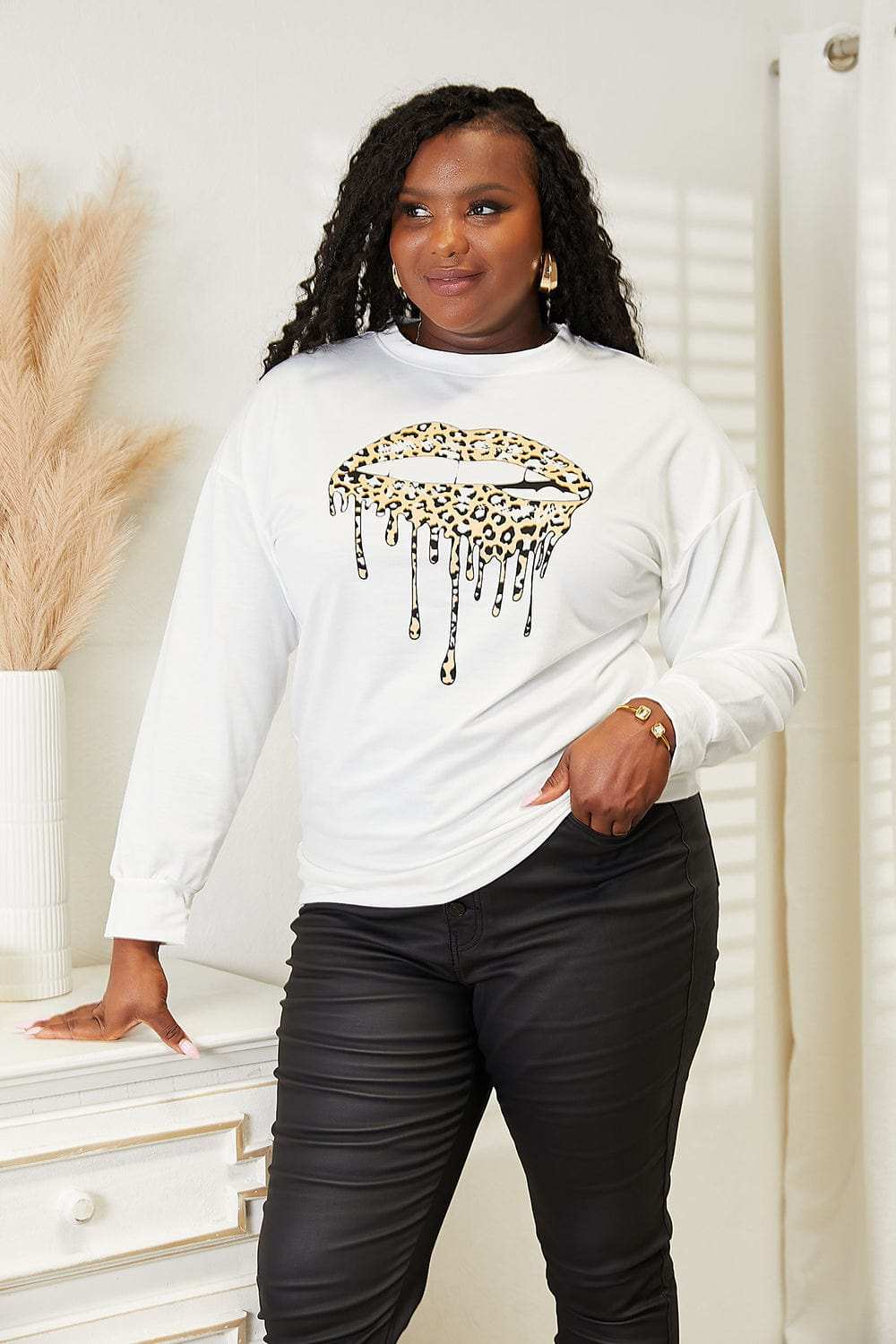 Simply Love Graphic Dropped Shoulder Round Neck Sweatshirt - Trendsi - Flyclothing LLC