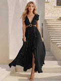 Cutout Ruffled Cap Sleeve Maxi Dress - Trendsi - Flyclothing LLC