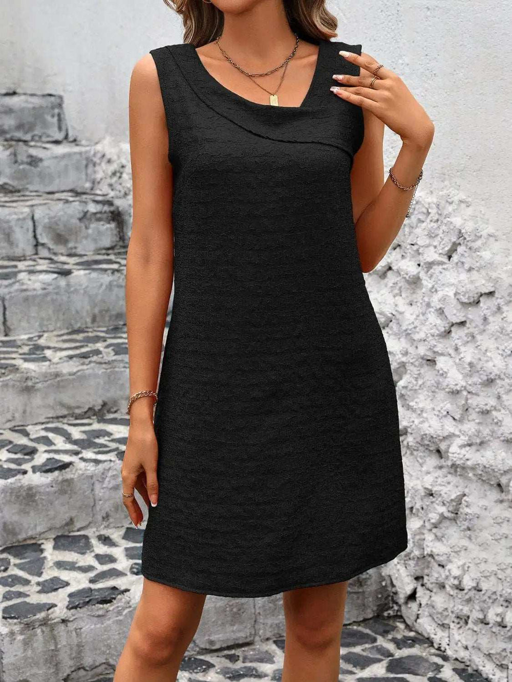 Asymmetrical Neck Sleeveless Mini Dress - Trendsi - Flyclothing LLC