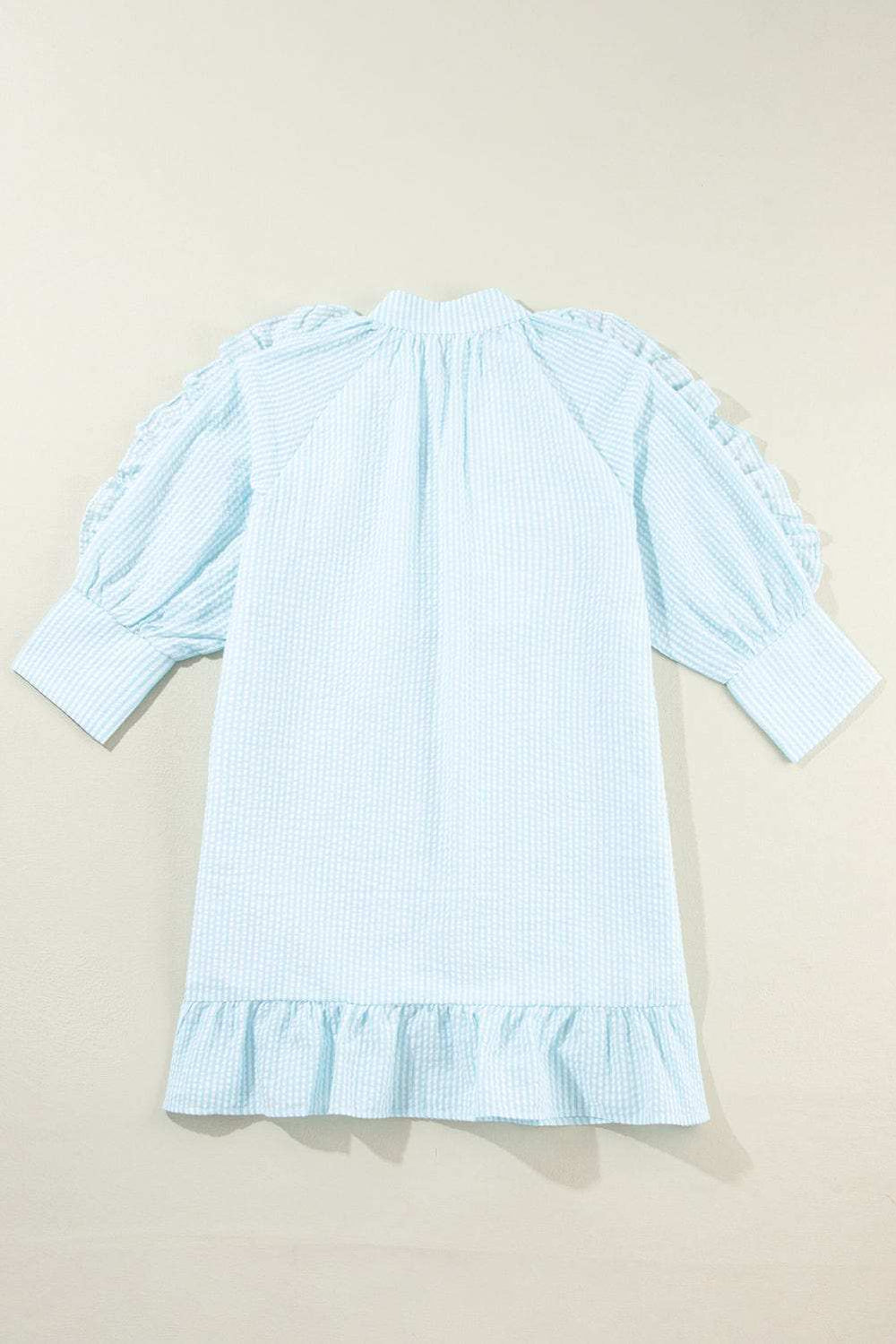 Ruffled Striped Notched Mini Dress - Trendsi - Flyclothing LLC