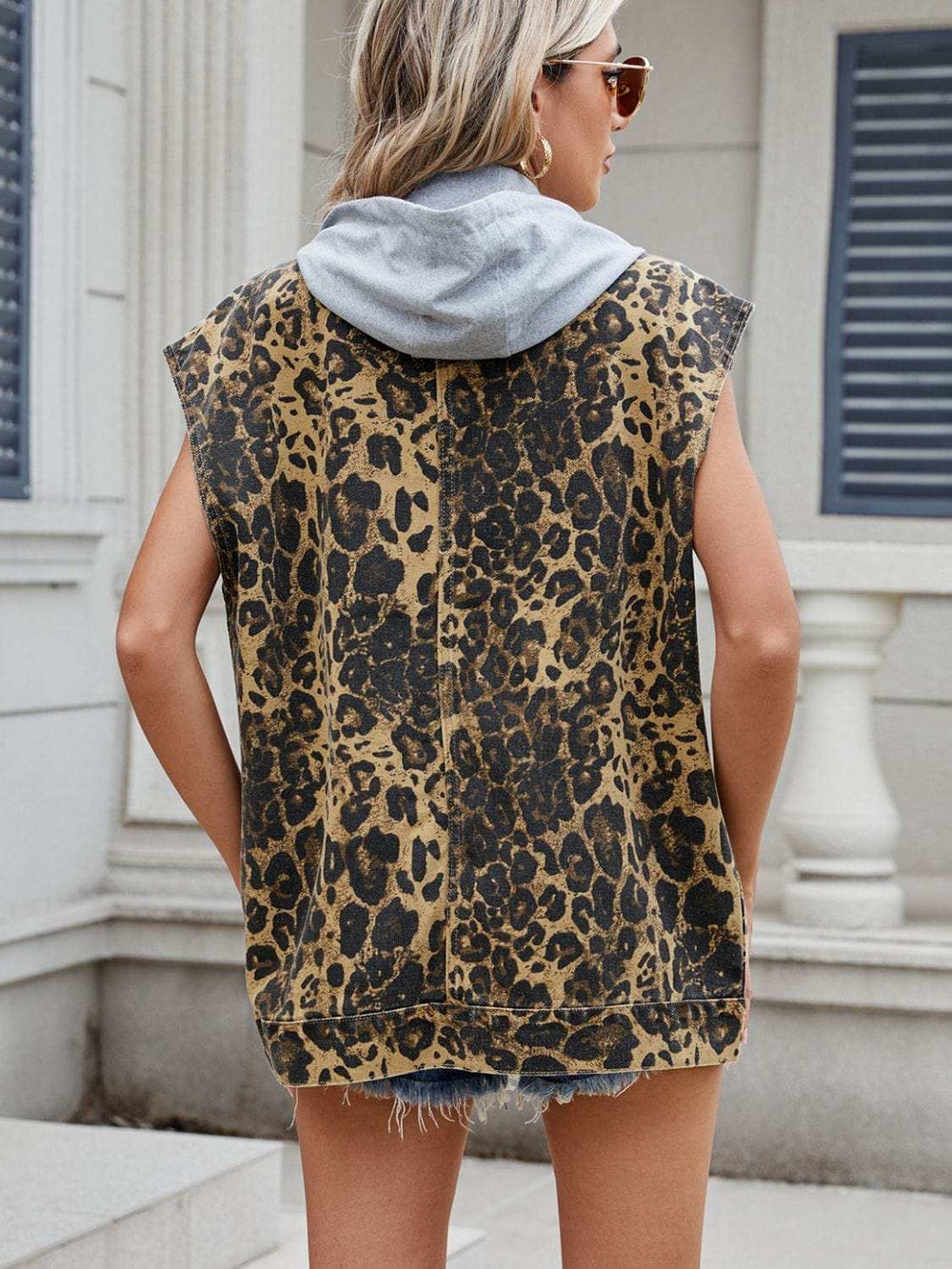 Leopard Buttton Up Denim Vest - Trendsi - Flyclothing LLC