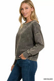 Zenana French Terry Acid Wash Boat Neck Sweatshirt - Trendsi - Flyclothing LLC
