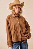 BiBi Corduroy Relaxed Fit Shacket with Back Pleat - Trendsi - Flyclothing LLC