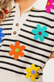 BiBi Flower Patch Striped Half Button Sweater Vest - Trendsi - Flyclothing LLC