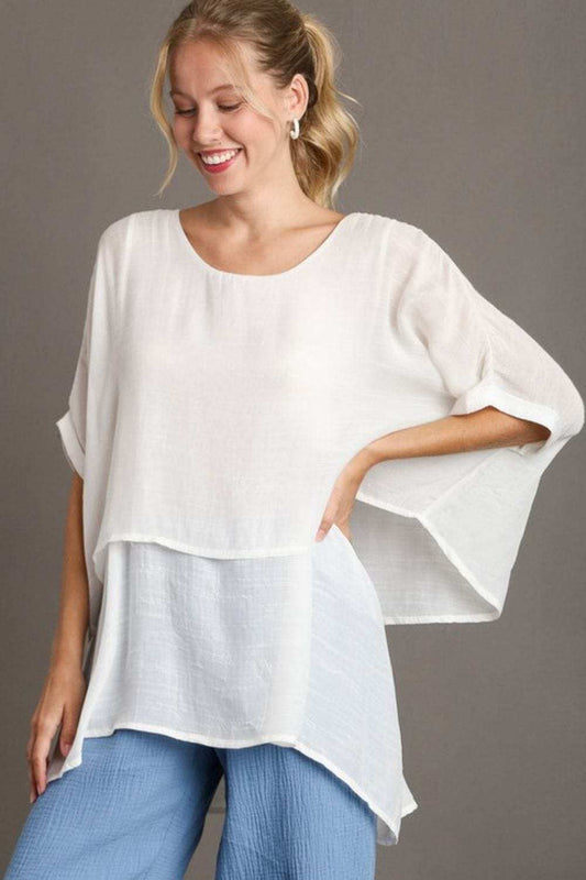 Umgee Full Size Cuffed Half Sleeve Layered Top Plus Size - Trendsi - Flyclothing LLC