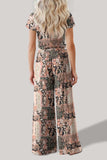 Printed Round Neck Short Sleeve Top and Pants Set - Trendsi - Flyclothing LLC