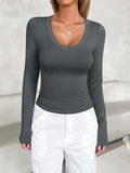 V-Neck Long Sleeve T-Shirt - Trendsi - Flyclothing LLC