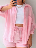 Textured Button Up Shirt and Shorts Set - Trendsi - Flyclothing LLC