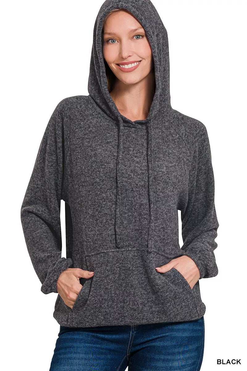 Zenana Brushed Hacci Melange Hooded Sweater - Trendsi - Flyclothing LLC