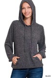 Zenana Brushed Hacci Melange Hooded Sweater - Trendsi - Flyclothing LLC