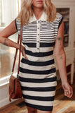 Striped Cap Sleeve Bodycon Sweater Dress - Trendsi - Flyclothing LLC