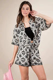 VERY J Plus Size Tropical Printed Shirt Top & Shorts Set - Trendsi - Flyclothing LLC
