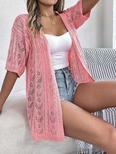 Openwork Open Front Half Sleeve Cardigan - Trendsi - Flyclothing LLC