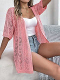 Openwork Open Front Half Sleeve Cardigan - Trendsi - Flyclothing LLC