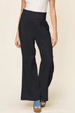 Double Take Full Size Texture Smocked Waist Wide Leg Pants - Trendsi - Flyclothing LLC