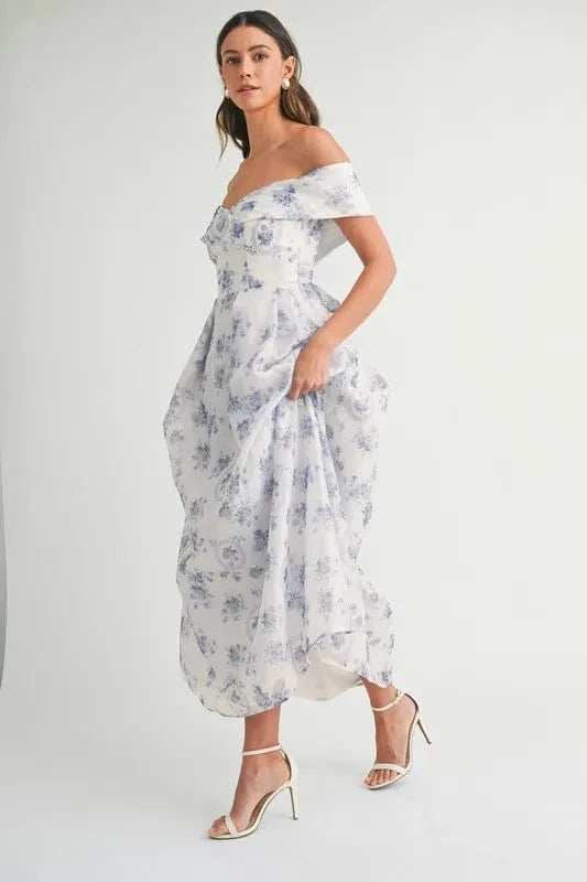 MABLE Floral Printed Off Shoulder Maxi Dress - Trendsi - Flyclothing LLC