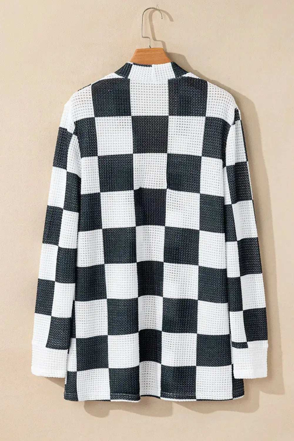 Checkered Open Front Long Sleeve Cover Up - Trendsi - Flyclothing LLC
