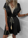 Full Size Tassel V-Neck Short Sleeve Dress Plus Size - Trendsi - Flyclothing LLC