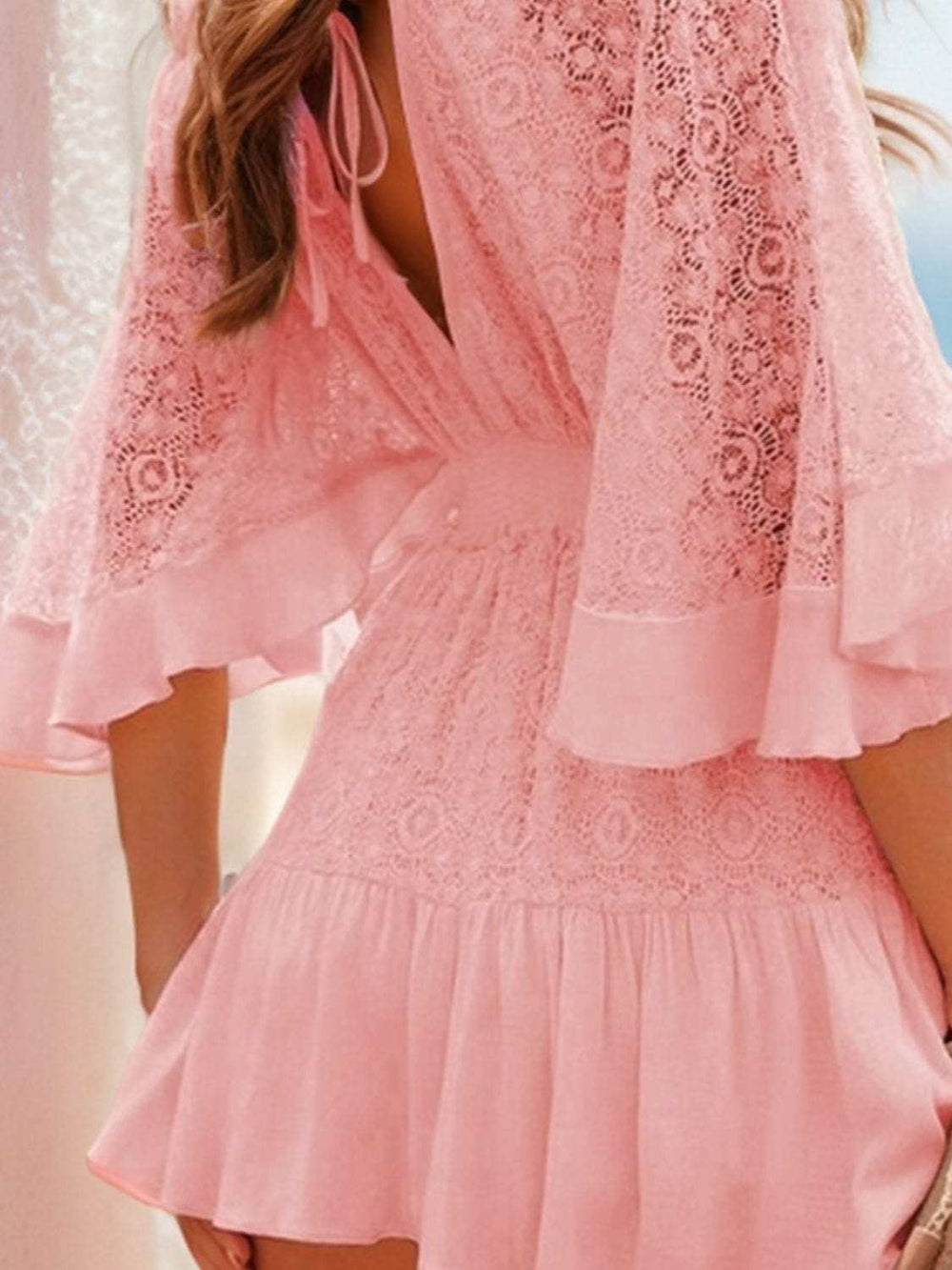 Lace Cutout Half Sleeve Mini Dress - Trendsi - Flyclothing LLC