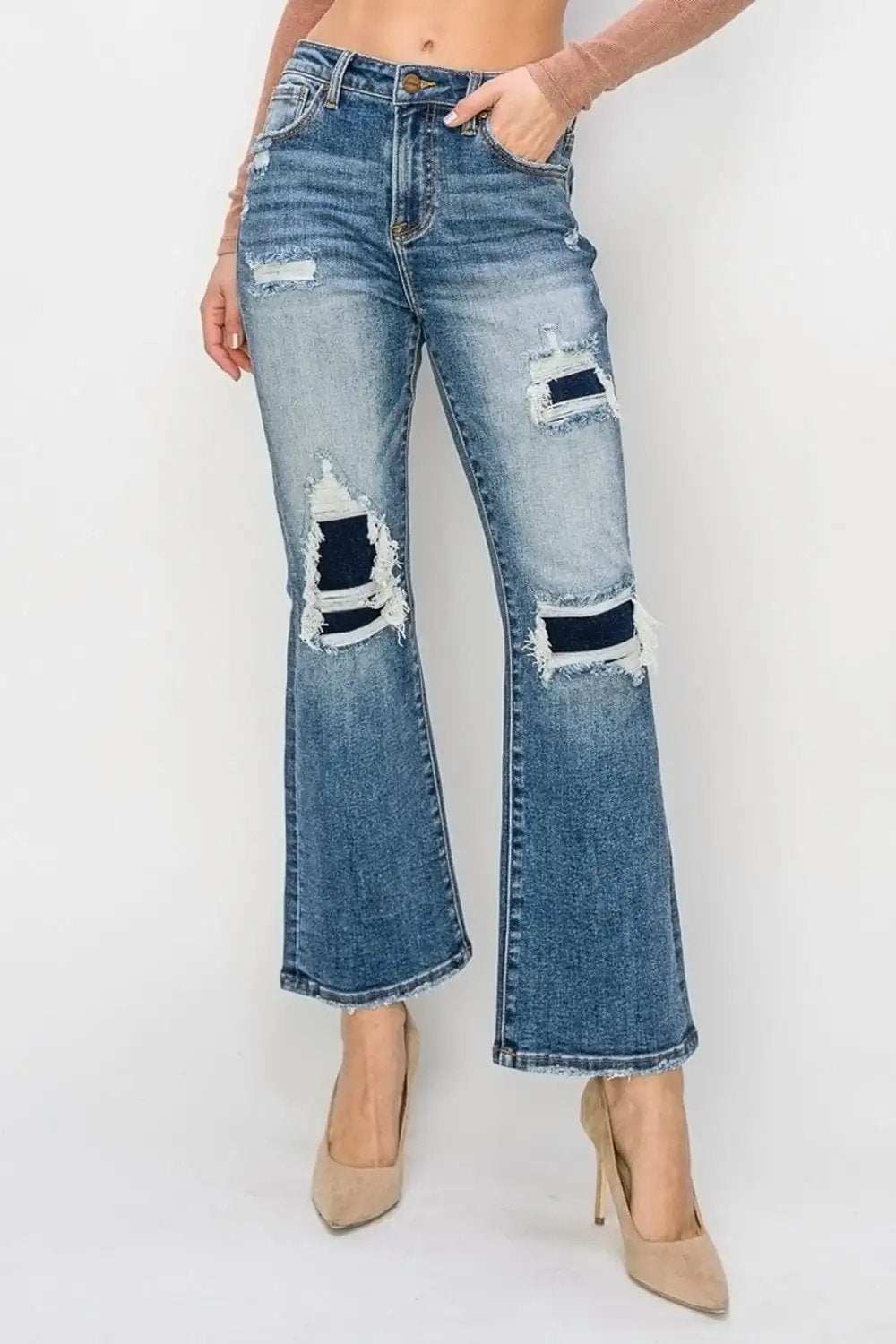Risen Full Size High Rise Distressed Ankle Flare Jeans - Trendsi - Flyclothing LLC