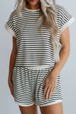 Striped Contrast Top and Shorts Set - Trendsi - Flyclothing LLC