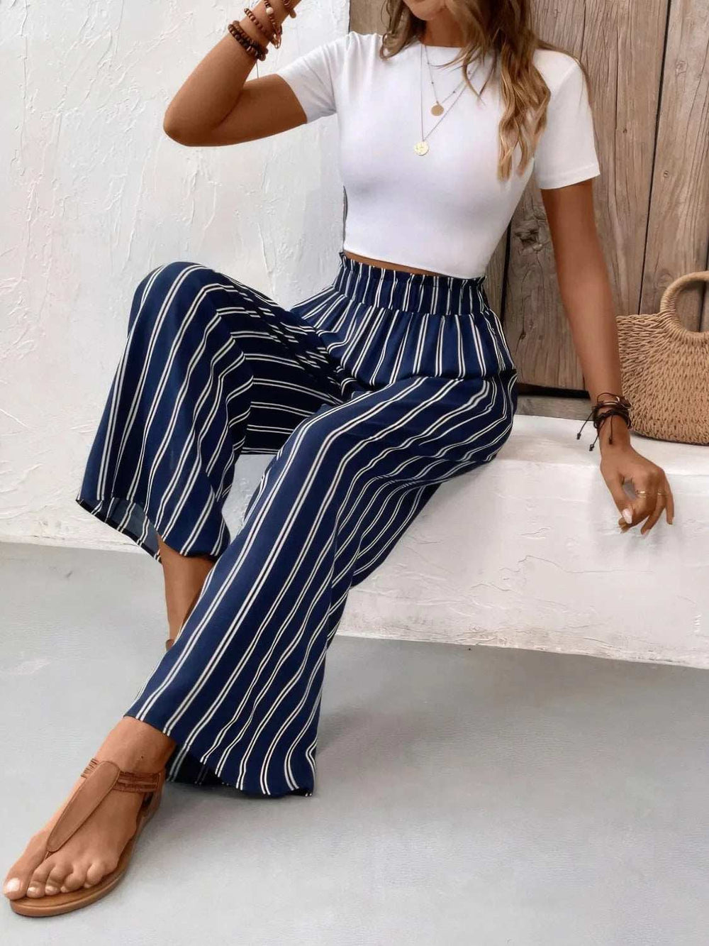 Striped Wide Leg Pants - Trendsi - Flyclothing LLC