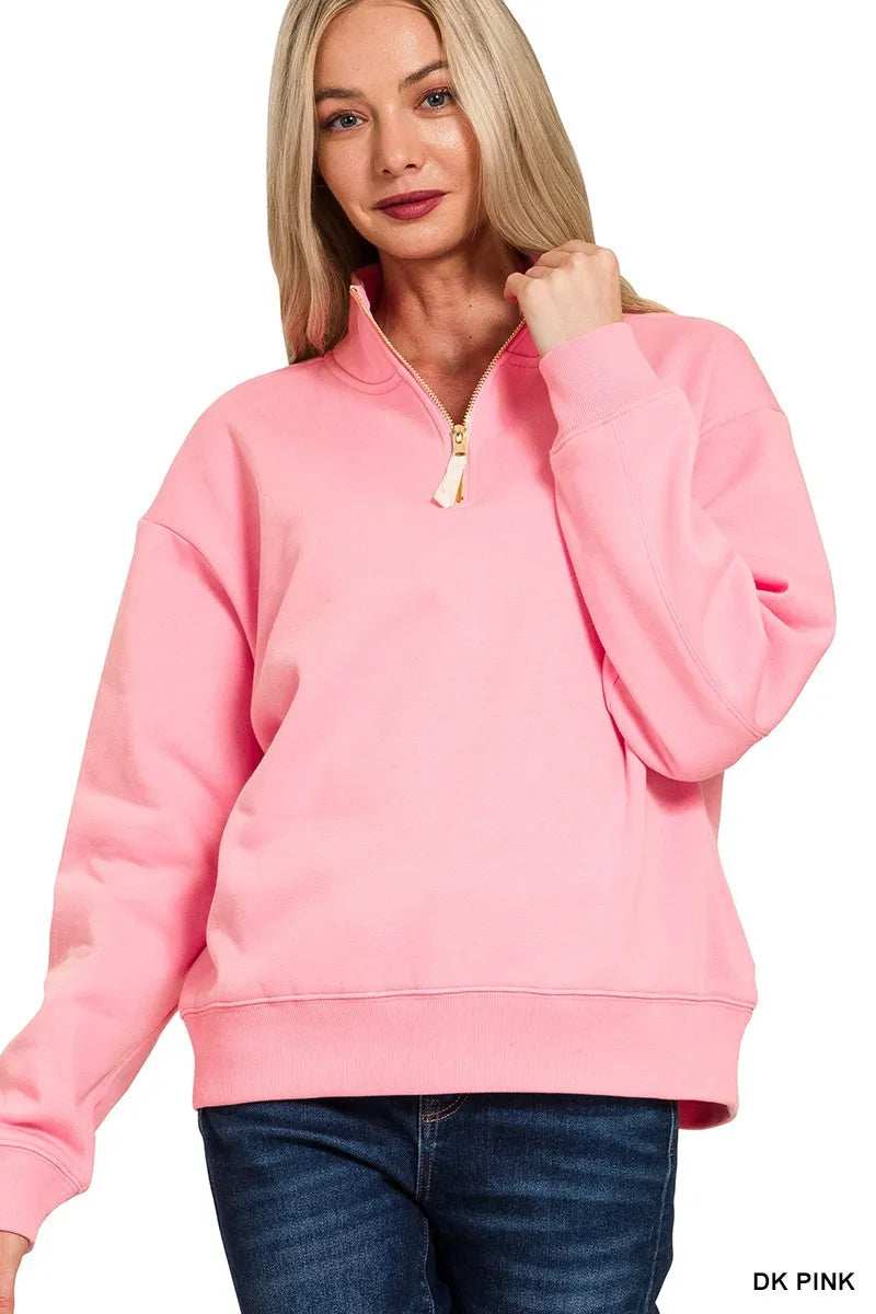Zenana Fleece Half Zip Sweatshirt - Trendsi - Flyclothing LLC