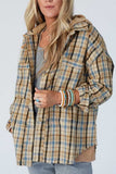 Drawstring Waffle Knit Patchwork Hooded Plaid Shacket - Trendsi - Flyclothing LLC