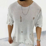 Men's Distressed Round Neck Knit Top - Trendsi - Flyclothing LLC