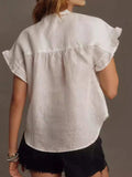 Ruffled Short Sleeve Button Up Shirt - Trendsi - Flyclothing LLC