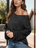 Dropped Shoulder Long Sleeve Knit Top - Trendsi - Flyclothing LLC