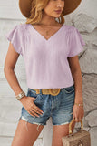 Ruched V-Neck Flounce Sleeve Blouse - Trendsi - Flyclothing LLC