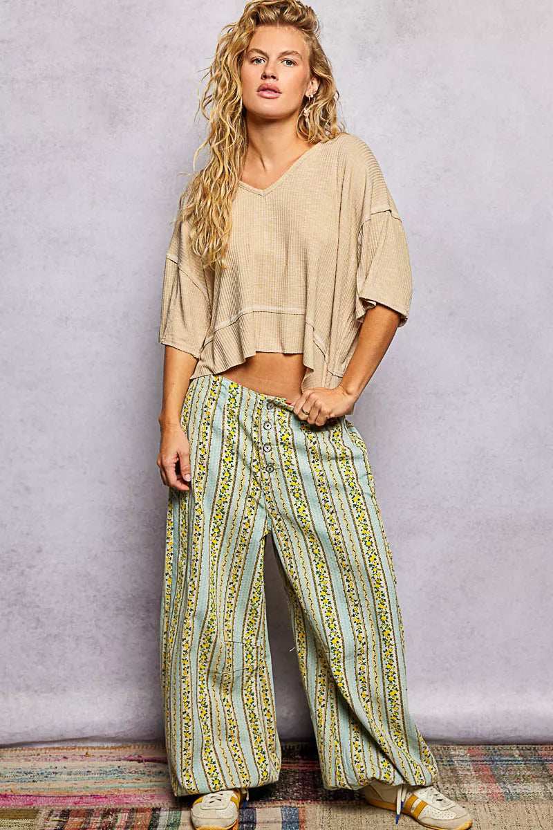 POL Short Sleeve Ccopped Rib T-Shirt with Contrast Stitch Detail - Trendsi - Flyclothing LLC