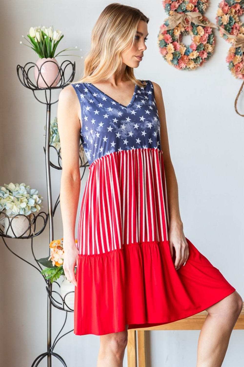 Heimish Full Size US Flag Theme Contrast Tank Dress - Trendsi - Flyclothing LLC
