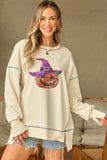 Contrast Stitching Sequin Pumpkin Round Neck Long Sleeve Sweatshirt - Trendsi - Flyclothing LLC