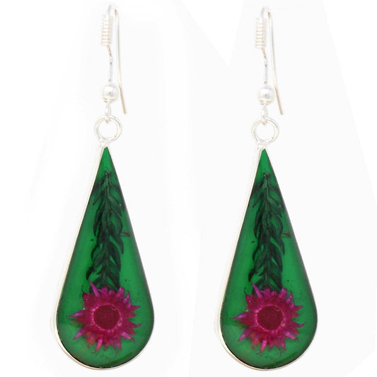 Pink Pressed Flower Teardrop Earrings - Artisana - Flyclothing LLC