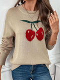 Perfee Cherry Round Neck Long Sleeve Sweater - Trendsi - Flyclothing LLC