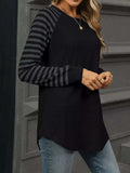 Striped Round Neck Raglan Sleeve T-Shirt - Trendsi - Flyclothing LLC