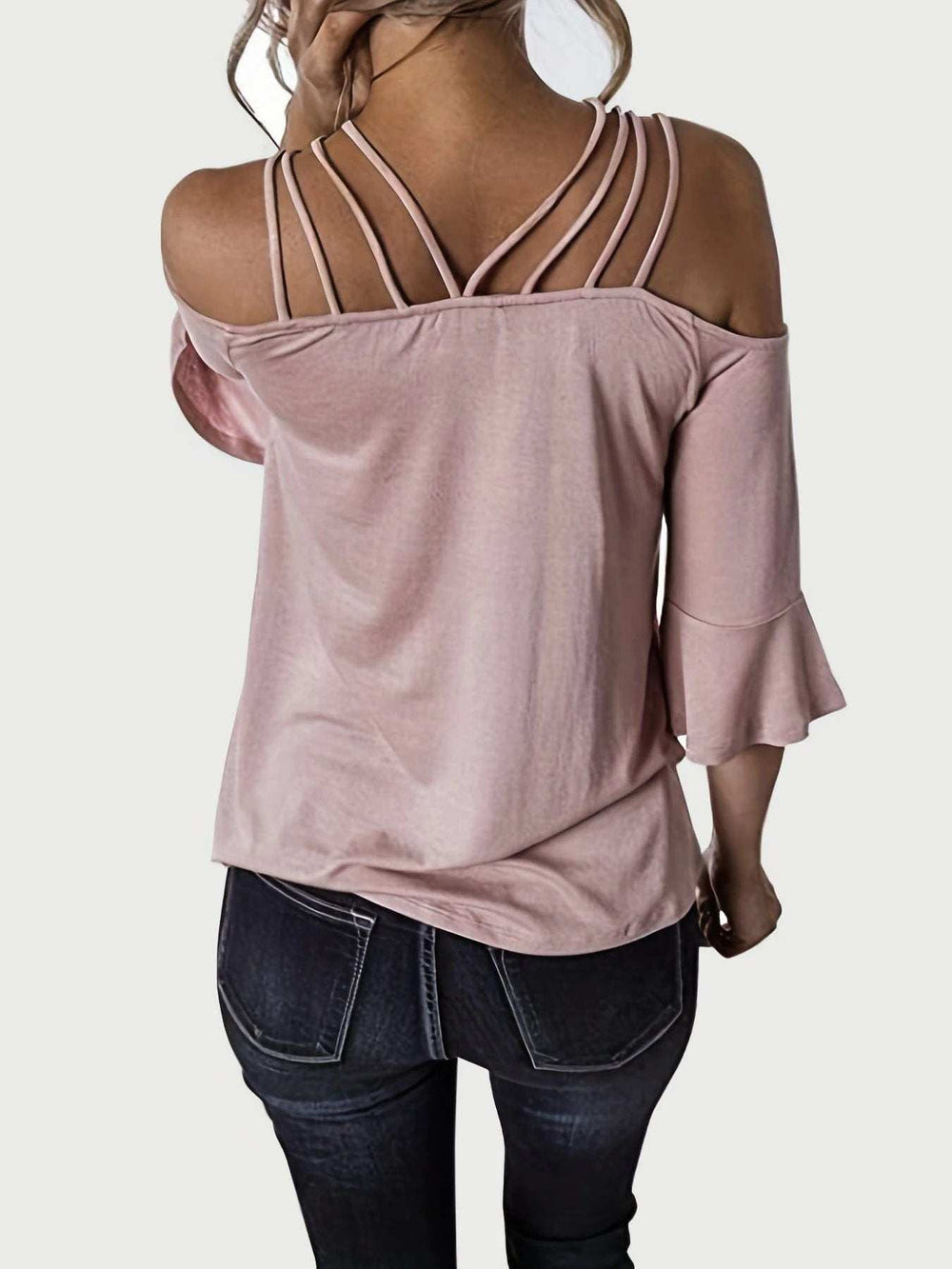 Full Size Cold Shoulder Three-Quarter Sleeve Blouse - Trendsi - Flyclothing LLC