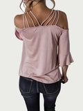 Full Size Cold Shoulder Three-Quarter Sleeve Blouse - Trendsi - Flyclothing LLC
