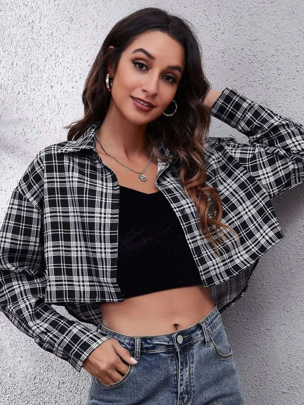 Button Down Printed Cropped Jacket - Trendsi - Flyclothing LLC