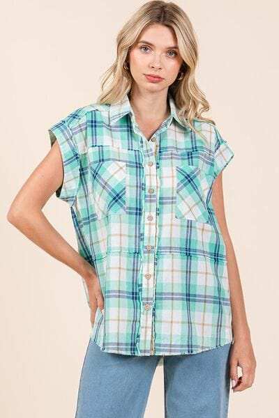 Mittoshop Mineral Wash Plaid Button Down Shirt - Trendsi - Flyclothing LLC