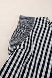Ruffled Plaid Mock Neck Cap Sleeve Blouse - Trendsi - Flyclothing LLC
