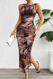 Printed Ruched Slit Sleeveless Midi Dress - Trendsi - Flyclothing LLC