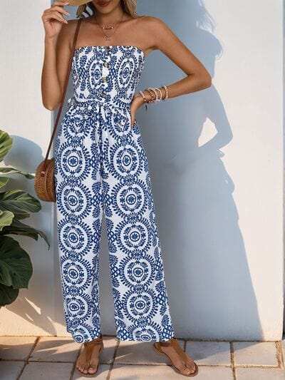 Perfee Smocked Tube Wide Leg Jumpsuit - Trendsi - Flyclothing LLC