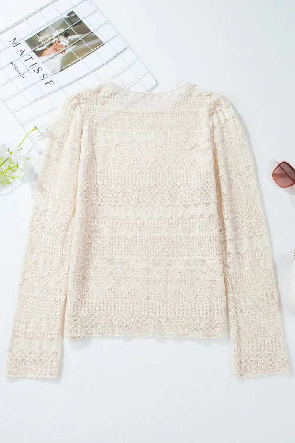 Lace Round Neck Long Sleeve Blouse - Trendsi - Flyclothing LLC