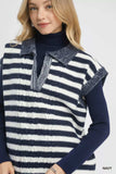 Umgee Cable Knit Collared Striped Vest Sweater - Trendsi - Flyclothing LLC